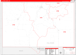 Fall River County, SD Wall Map Zip Code Red Line Style 2024
